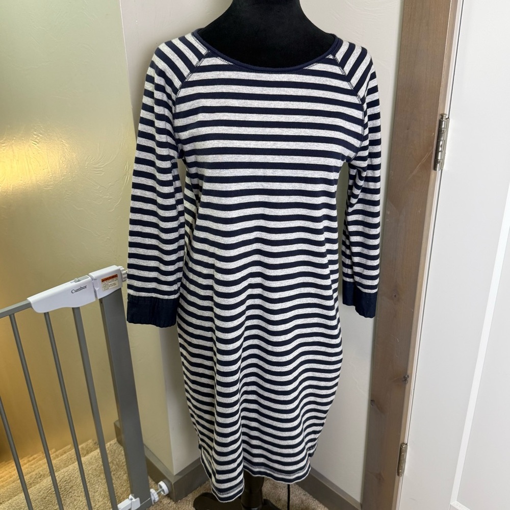 Gap Long Sleeve Midi T-Shirt Dress Navy Blue‎ White Stripe Nautical Stretch Crew